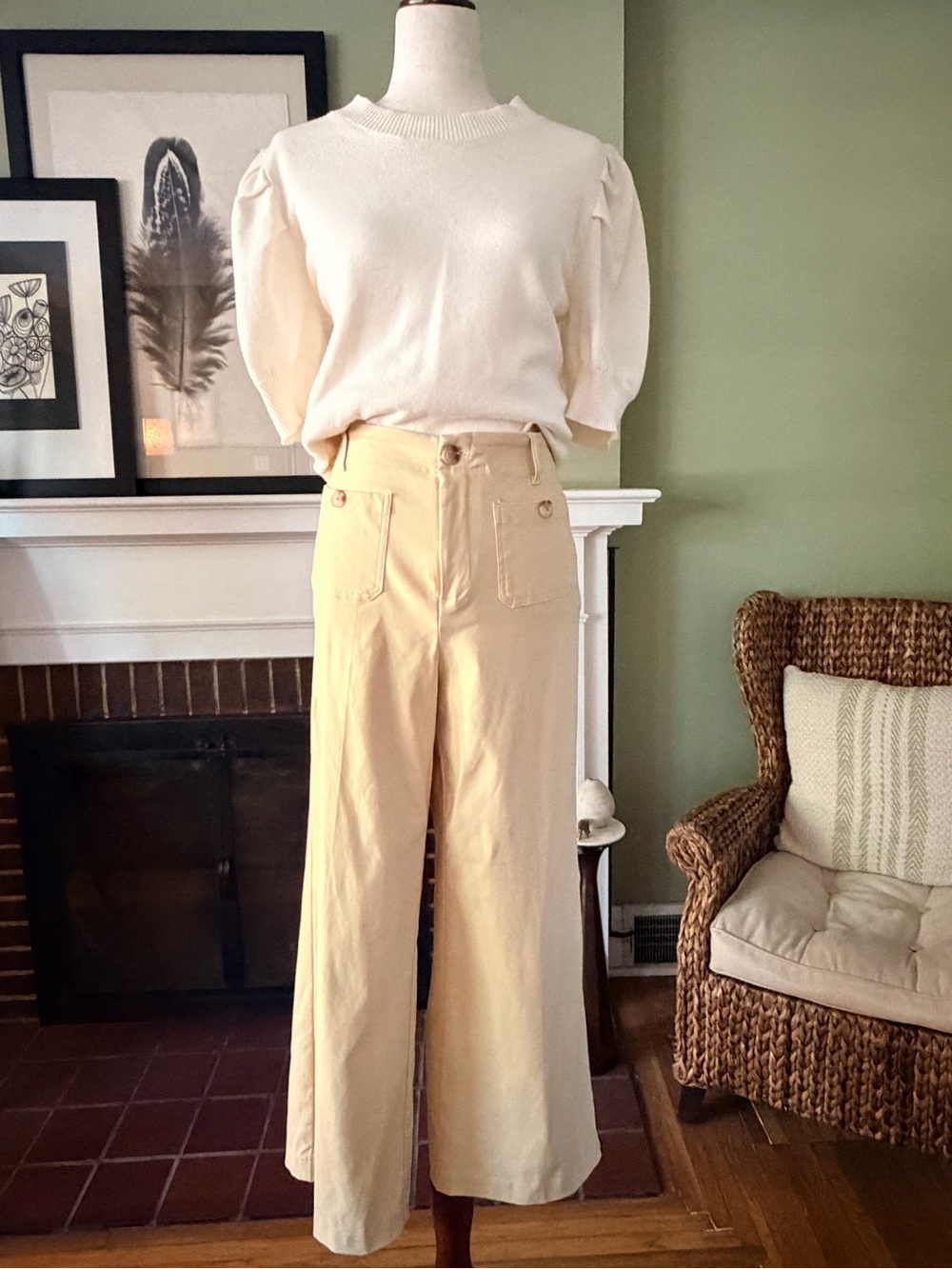 Jules & Leopold Butter Yellow Wide Leg Crop Pants NWOT Size L